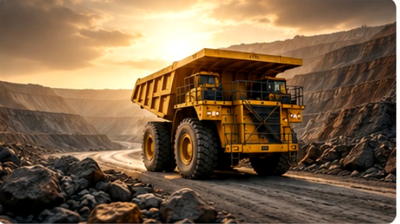 Mining operations and heavy truck in a gold mine